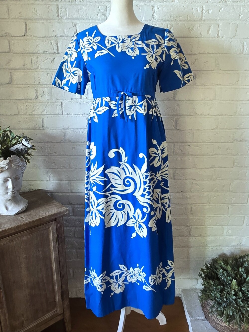 Vtg 1960s Vintage Floral Maxi Dress With Bow Detail, S, Cotton, Travel, Beach
